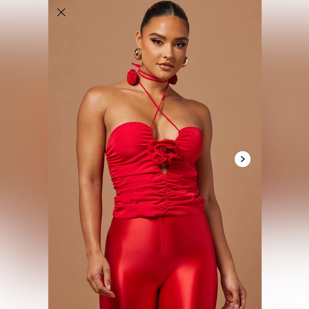 NWT Fashion Nova Red Rose Ruched Tie Top